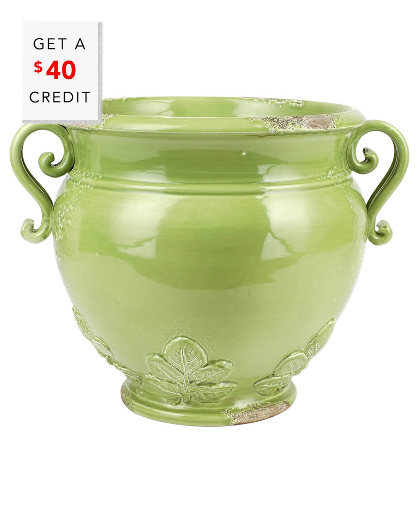 Vietri Rustic Garden Linen Basil Round Planter In Green