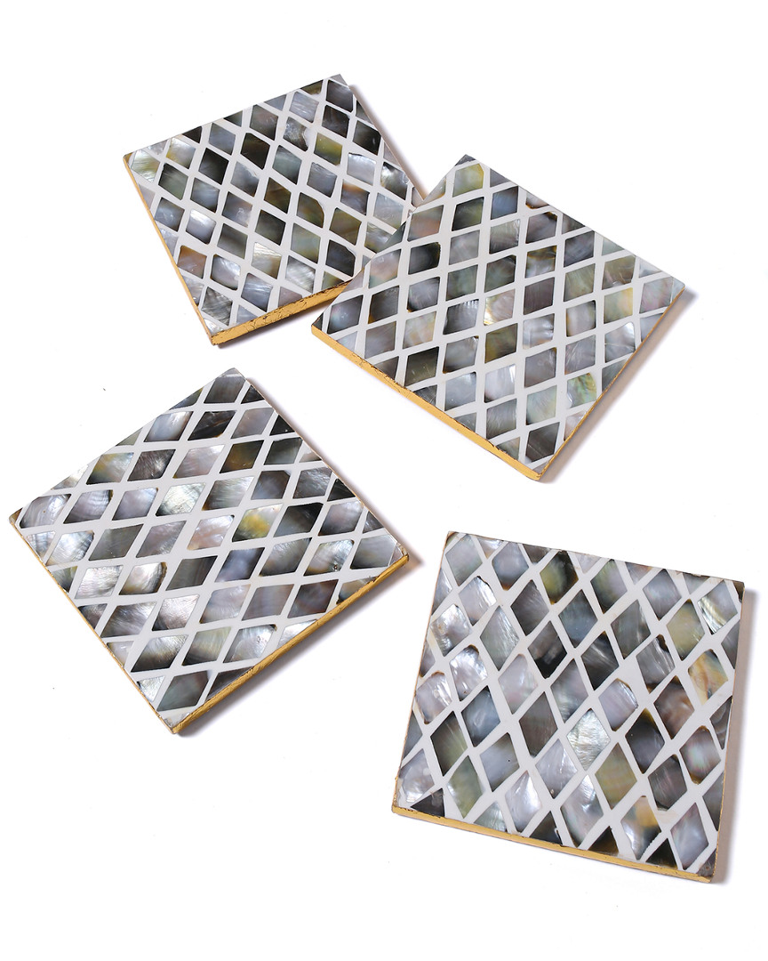 Shop Tiramisu Set Of 4 Mother Of Pearl Coasters- Diamond Pattern In Black