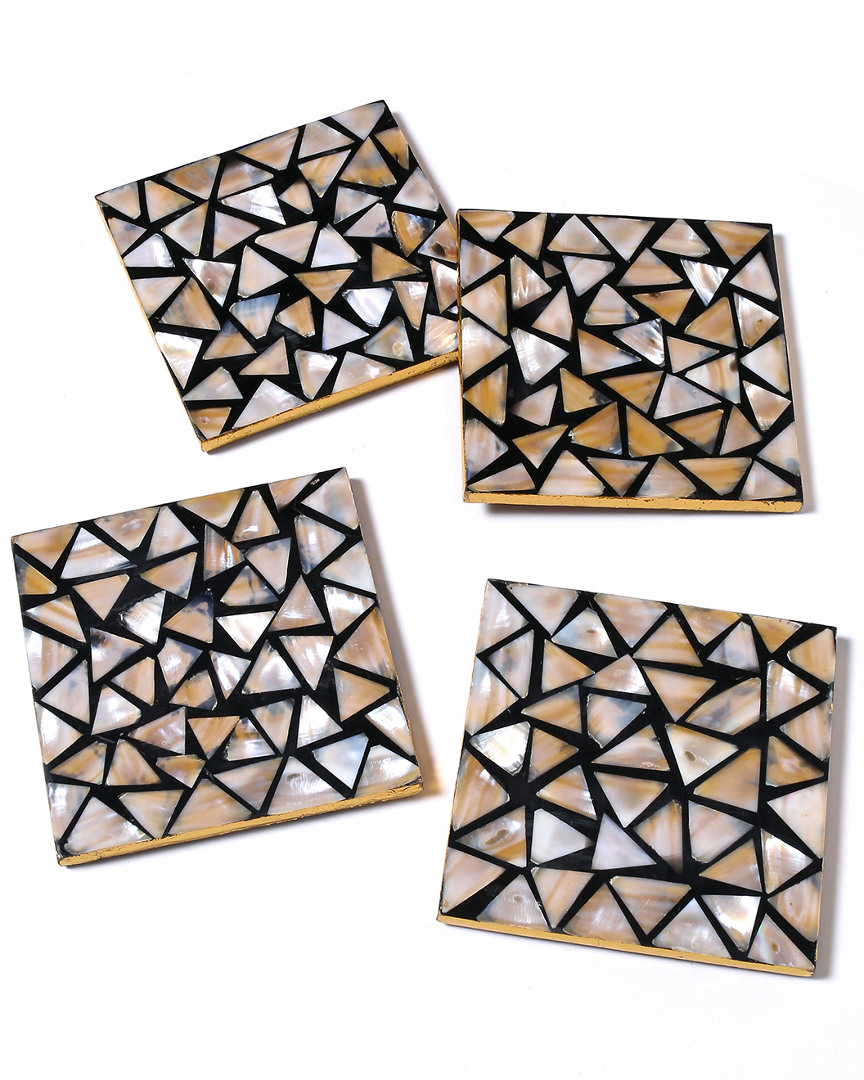 Tiramisu Set Of 4 Mother Of Pearl Coasters- Mosaic Pattern In Yellow