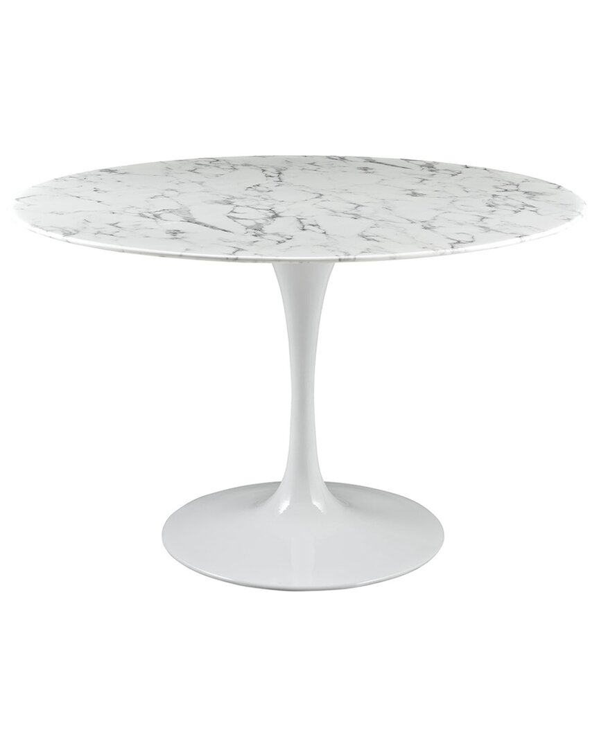 Modway Lippa 47in Round Artificial Marble Dining Table In White