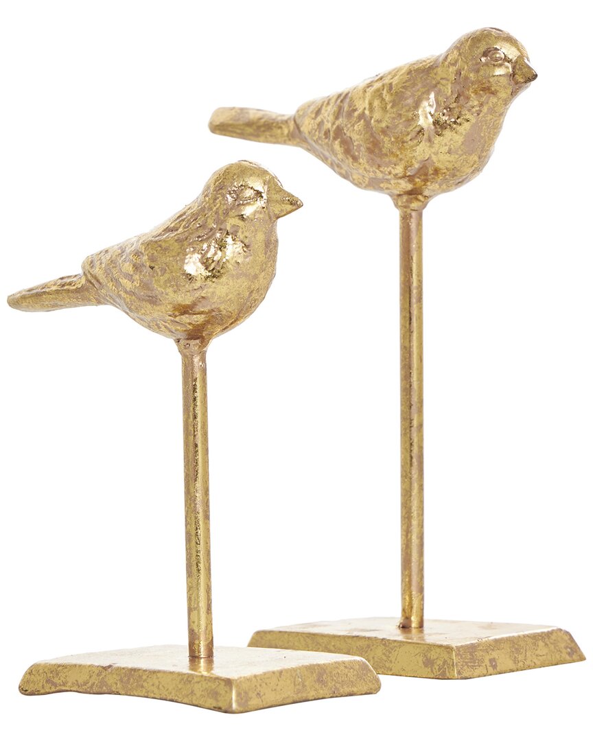 Peyton Lane Set Of 2 Bird Gold Metal Sculpture With Gold Foil Texturing In Gold
