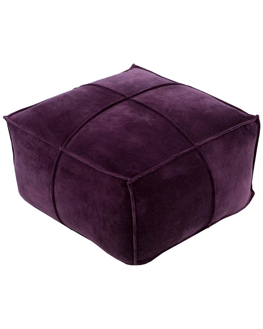 Surya Cotton Velvet Pouf In Dark Purple