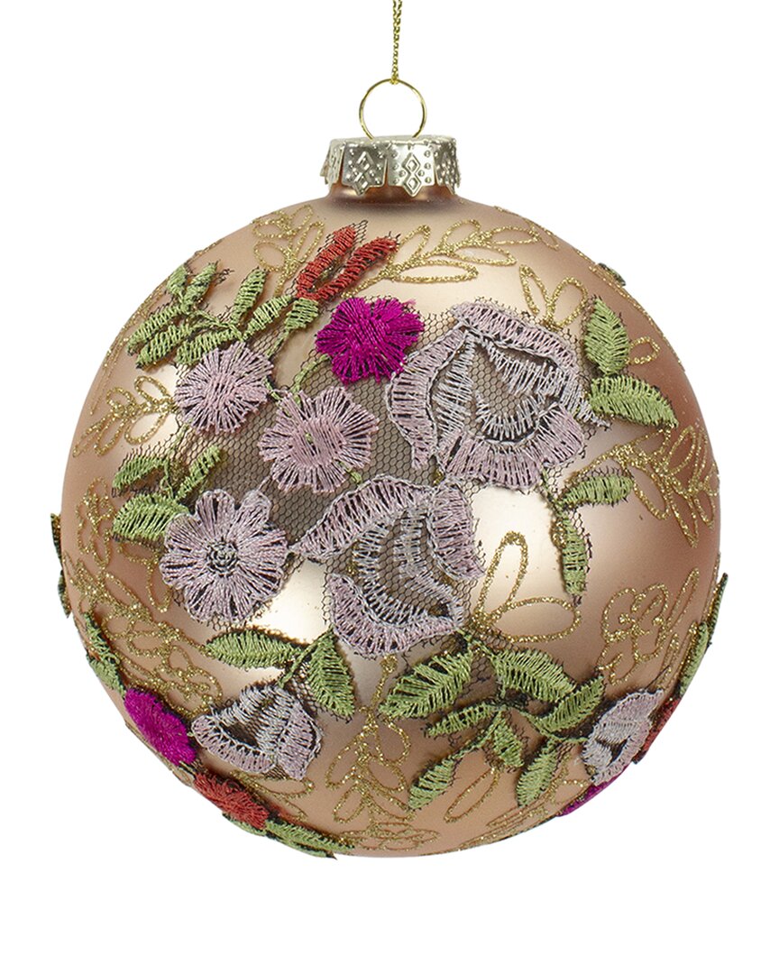 Shop Northlight 4.5in Pink Floral Applique Glass Ball Christmas Ornament