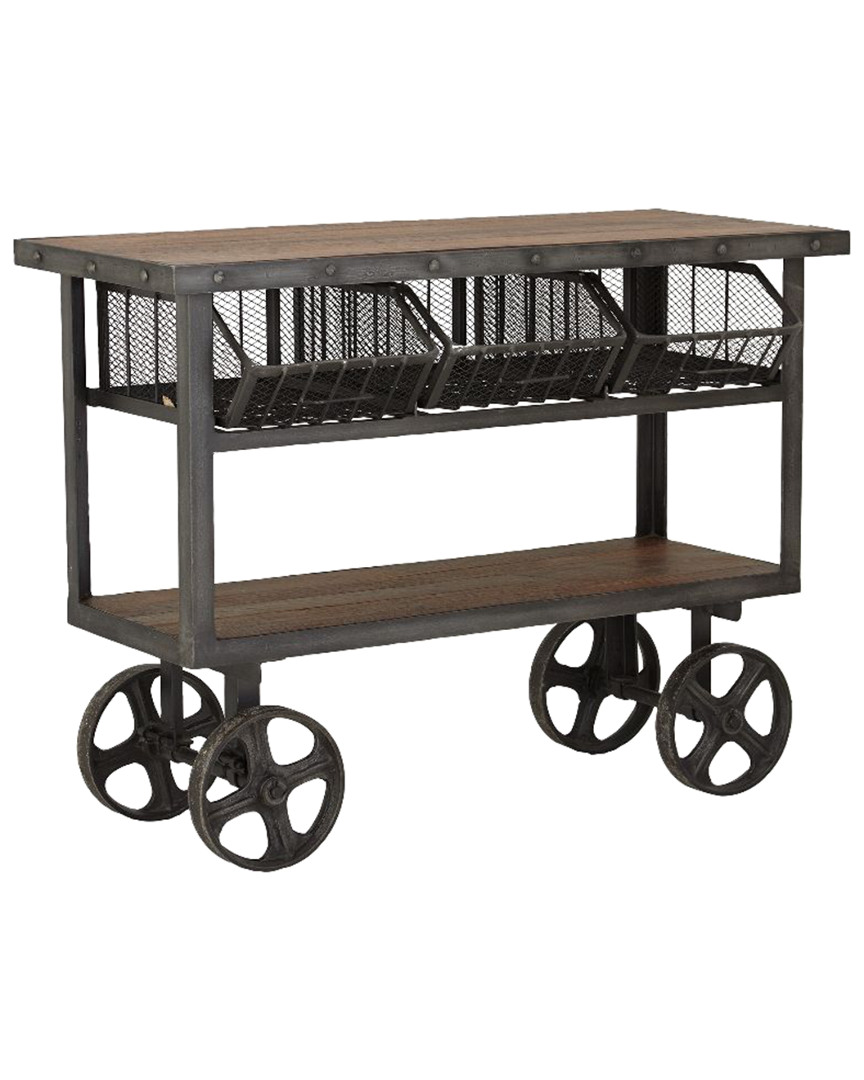 Peyton Lane Iron & Teak Wood Two-tiered Trolley Cart With Baskets