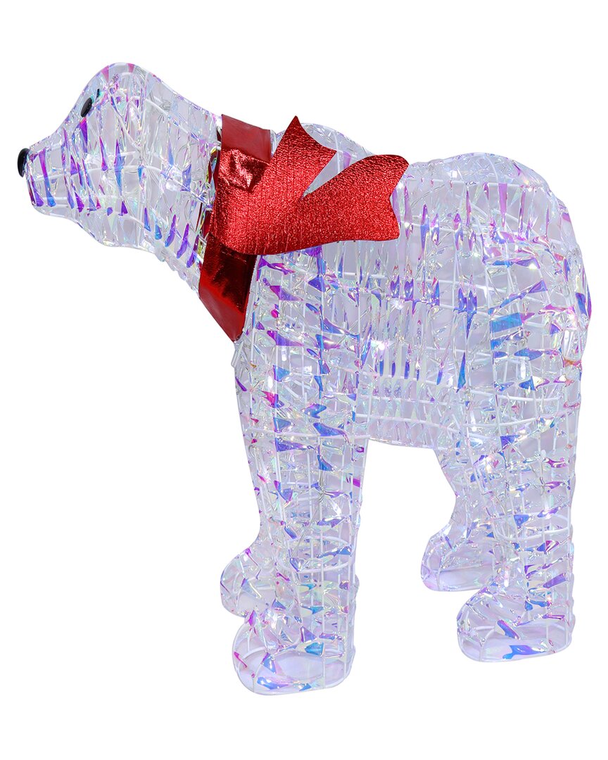 Seasonal Llc Pre-lit Iridescent Polar Bear With Scarf In White