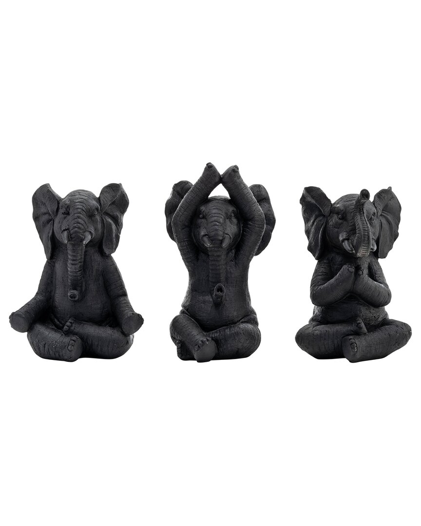 Sagebrook Home Set Of 3 8in Yoga Elephants In Black