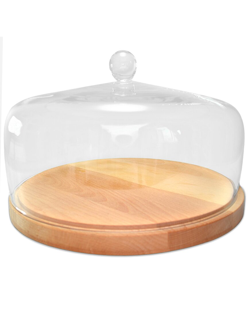 Barski Wood Small Cake Tray With Glass Dome