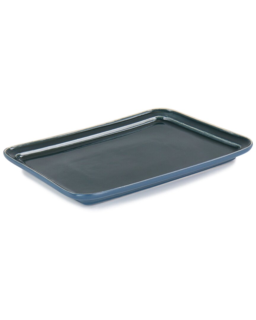 Martha Stewart Portillo 13.5in Stoneware Reactive Glaze Serving Platter In Blue