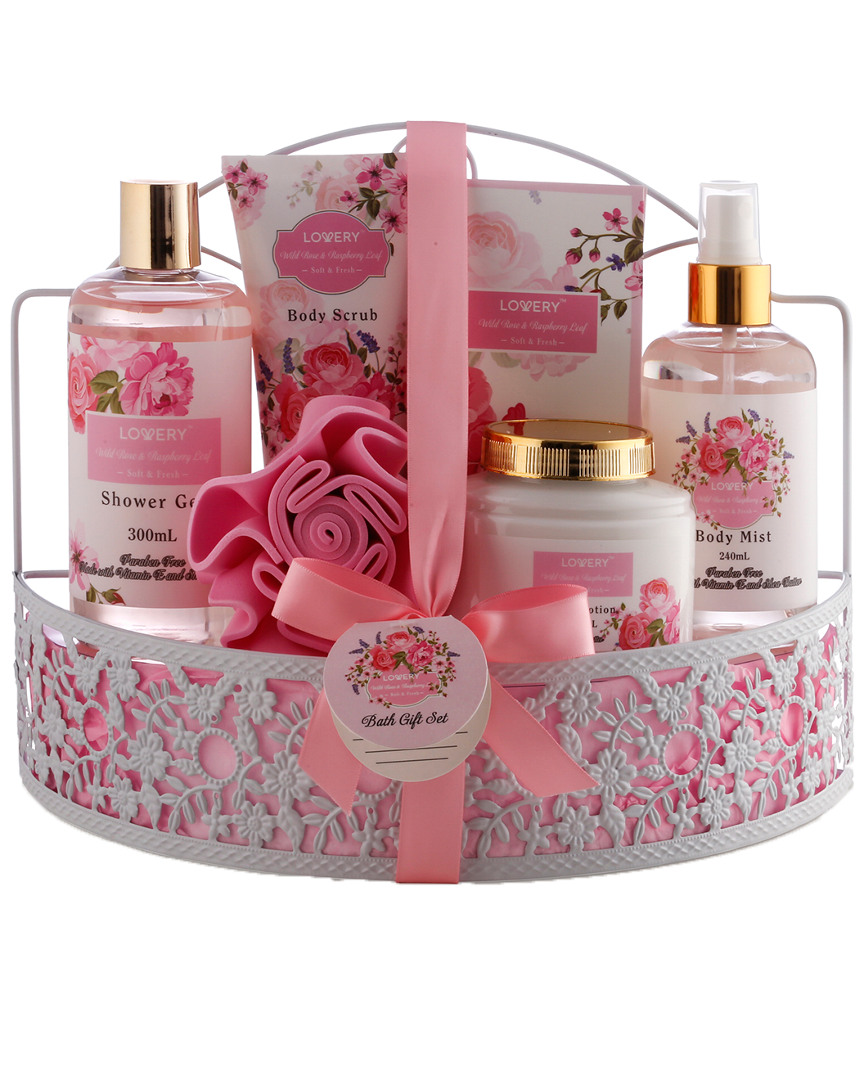 Lovery Home Wild Rose & Raspberry Leaf Scent Spa Gift Basket With Shower Caddy