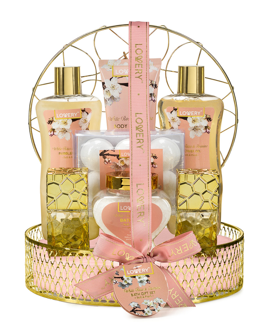 Lovery Bath And Body Gift Basket - White Rose & Jasmine Perfume 13pc Set