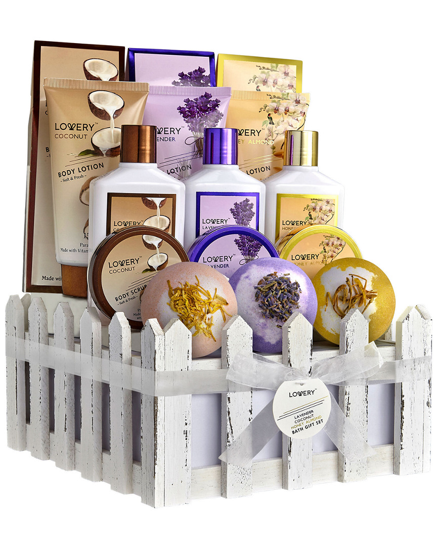 Lovery 16pc Spa Gift Baskets - Coconut, Lavender Jasmine, Honey Almond Bath Set