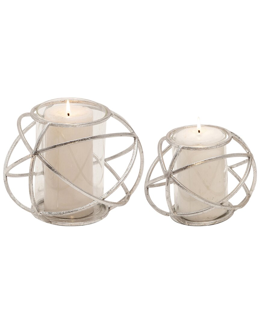 Sagebrook Home Set Of 2 Orb Candle Holders In Silver