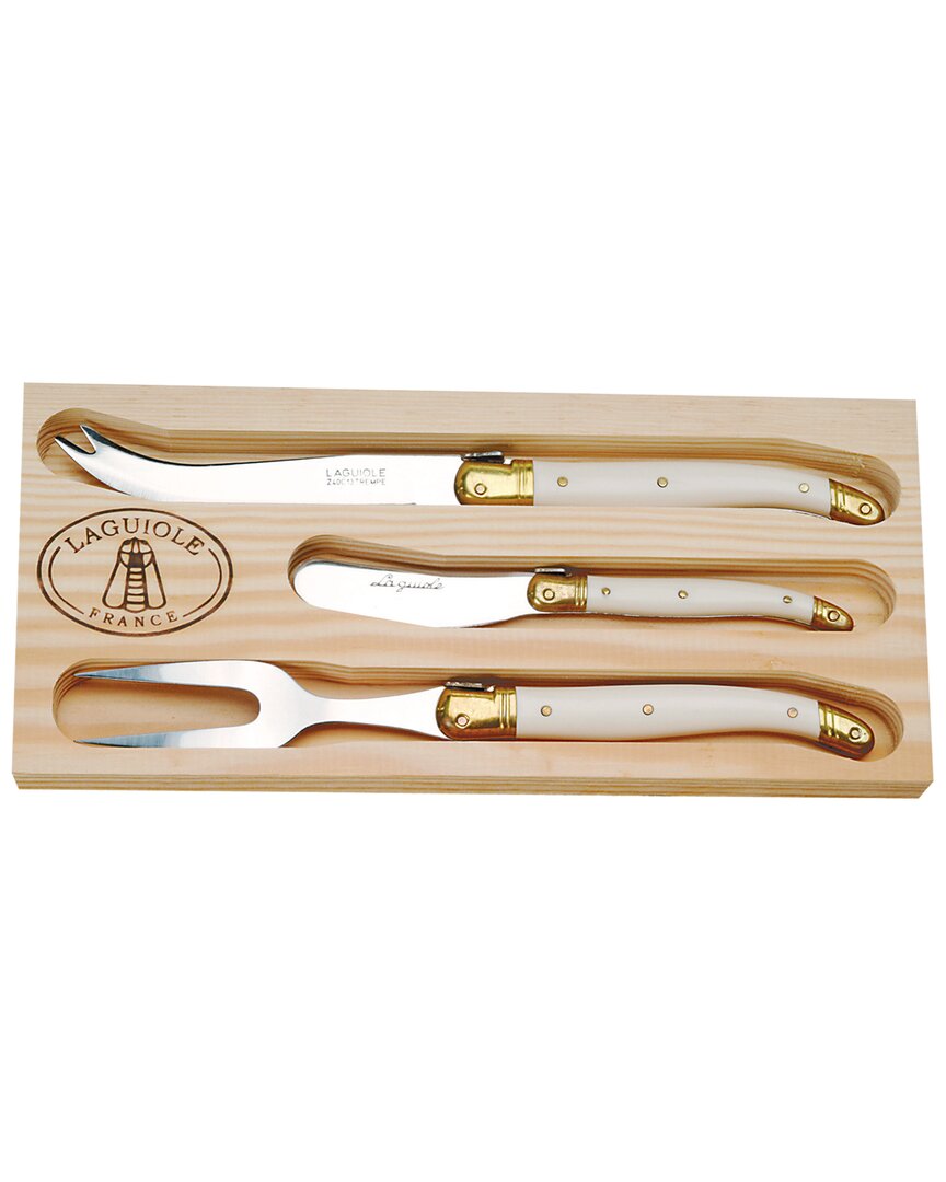 Jean Dubost 3 Piece Cheese Set With Ivory And Brass Handles