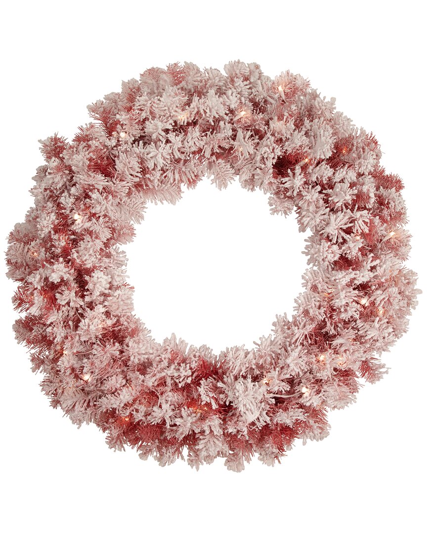 Northern Lights Northlight Pre-lit Flocked Red Artificial Christmas Wreath 36 In Clear Lights In Red