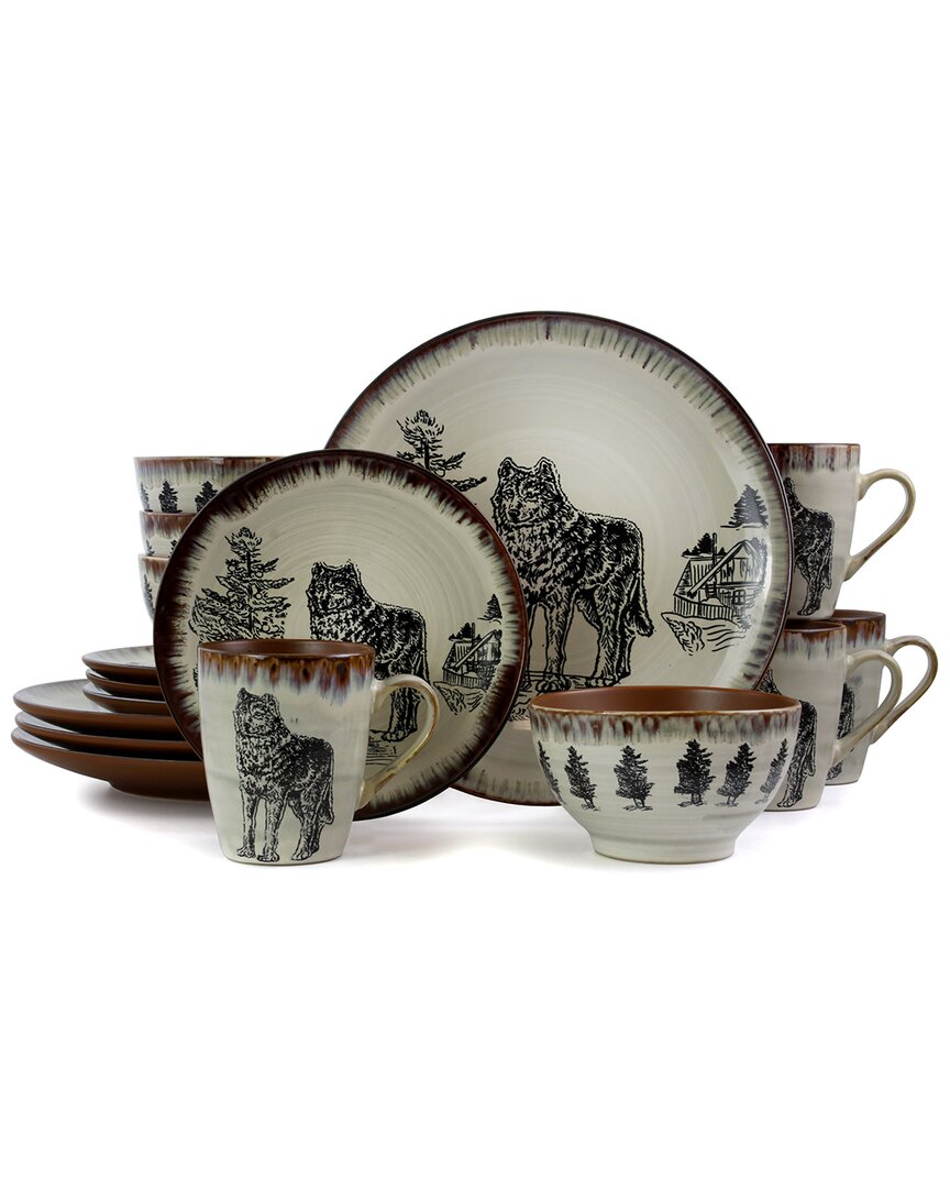 Shop Elama Majestic Wolf 16pc 3-tier Stoneware Dinnerware Set