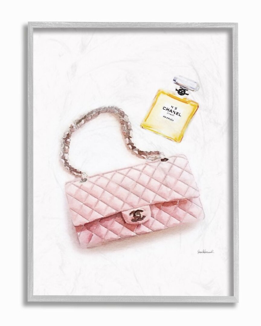 Stupell Pink Purse Gold Perfume Glam Fashion Watercolor Wall Art