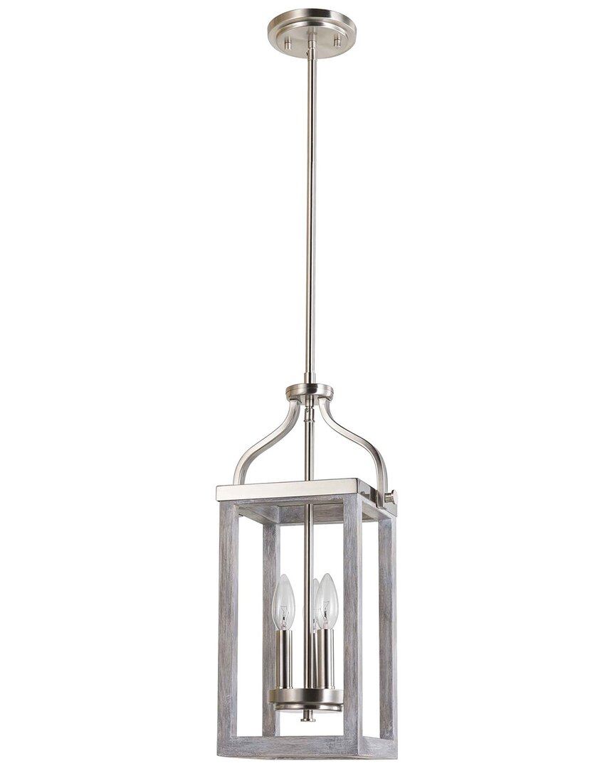 Eglo Westbury 3 Light Open Frame Pendant With Brushed Nickel & Painted Grey Driftwood Effect Finish