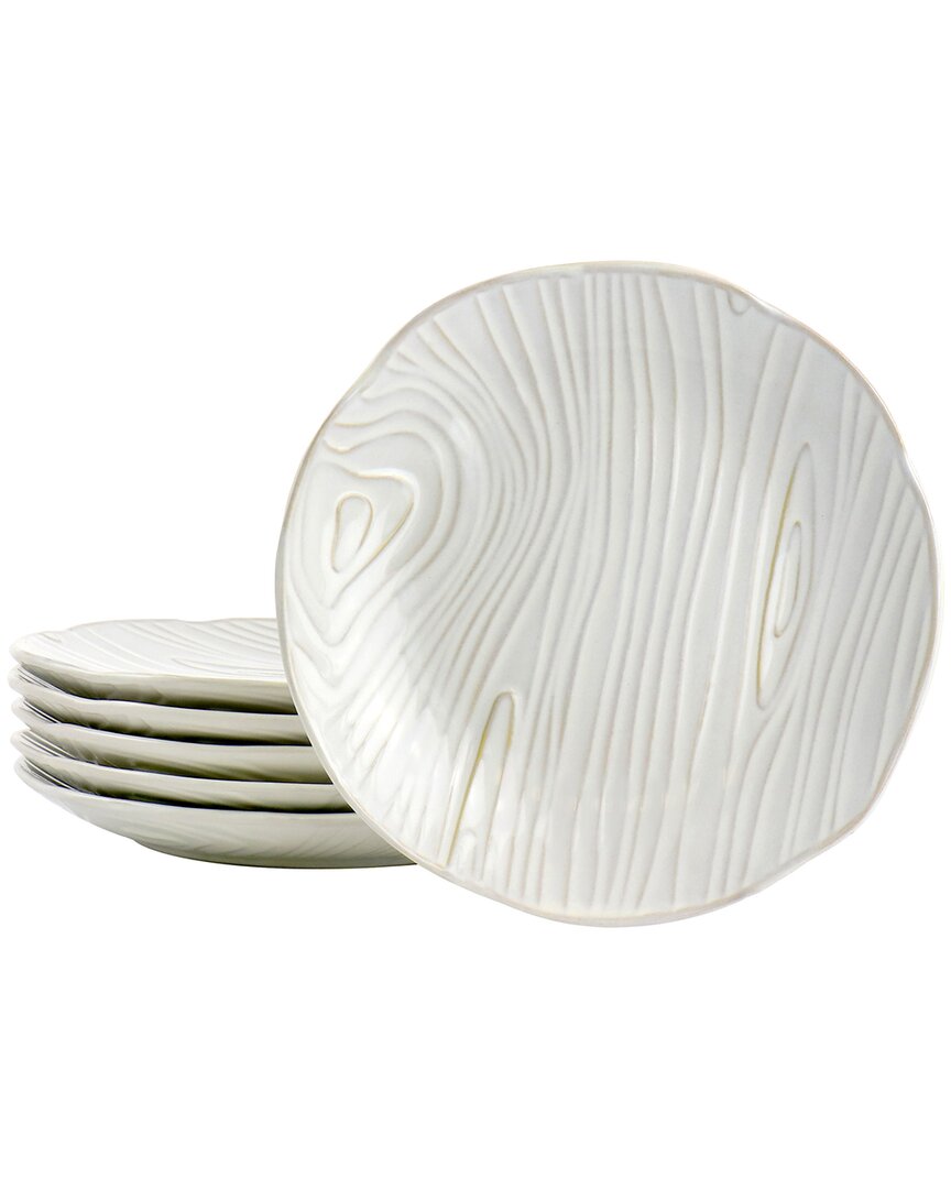 Martha Stewart 6pc Wood Patterned Dessert Plate Set In Off-white