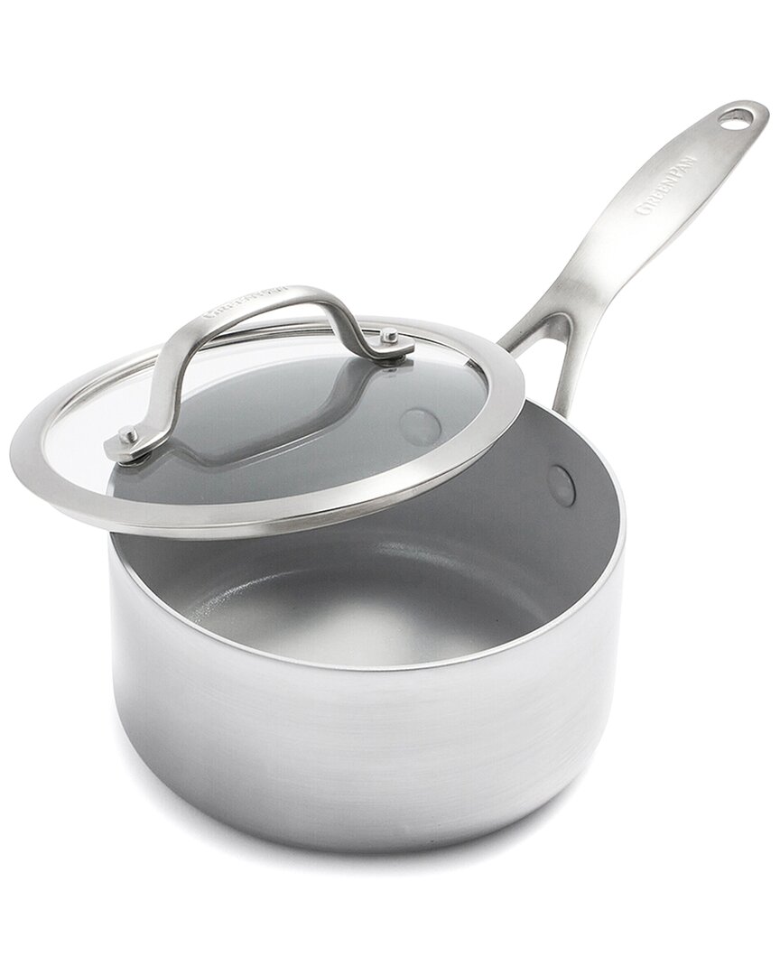 Shop Greenpan Venice Pro Tri-ply Stainless Steel Healthy Ceramic Nonstick 1.6qt  Saucepan Pot With Lid In Silver