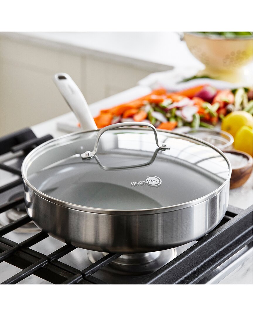 Greenpan Chatham Stainless Steel Healthy Ceramic Nonstick 3.75qt Sauté Pan In Silver
