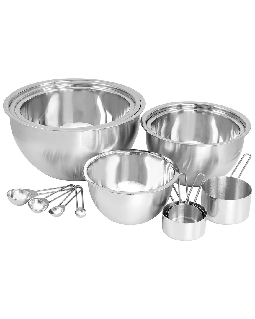 Megachef 14pc Stainless Steel Measuring Cup & Spoon Set With Mixing Bowls In Metallic