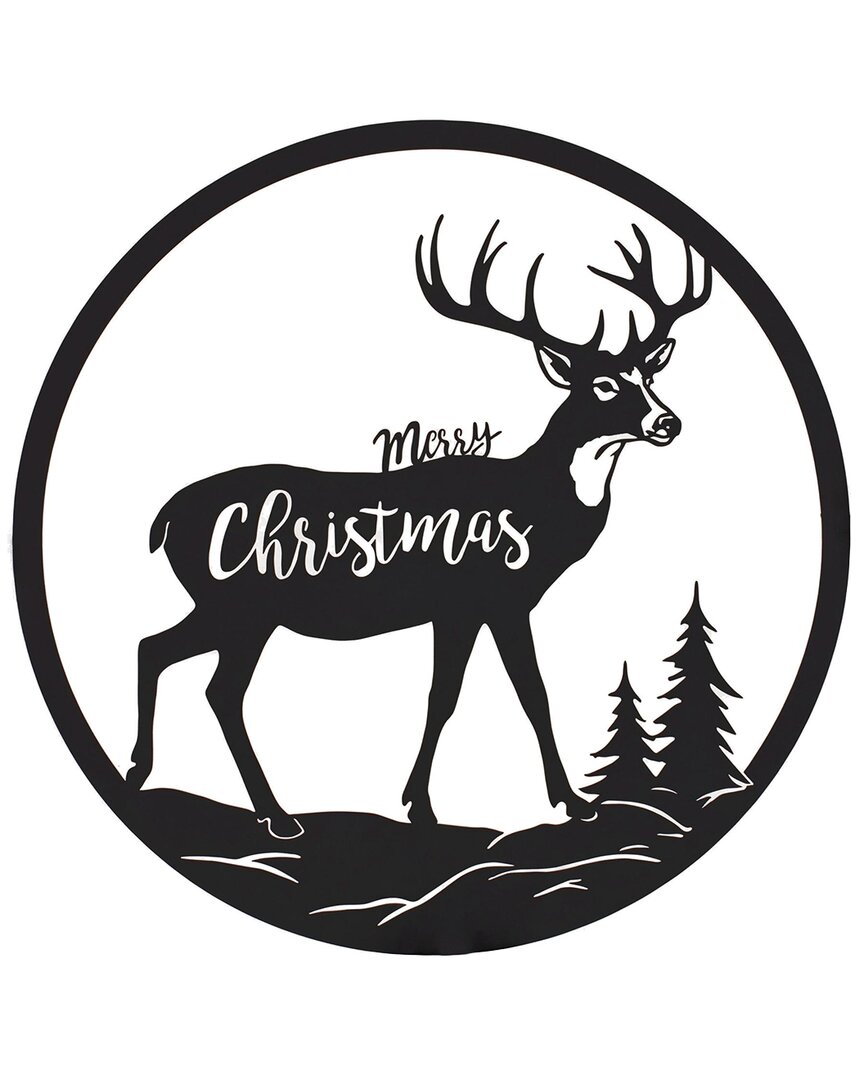 Melrose International Cut Metal Merry Christmas Deer Plaque In Black