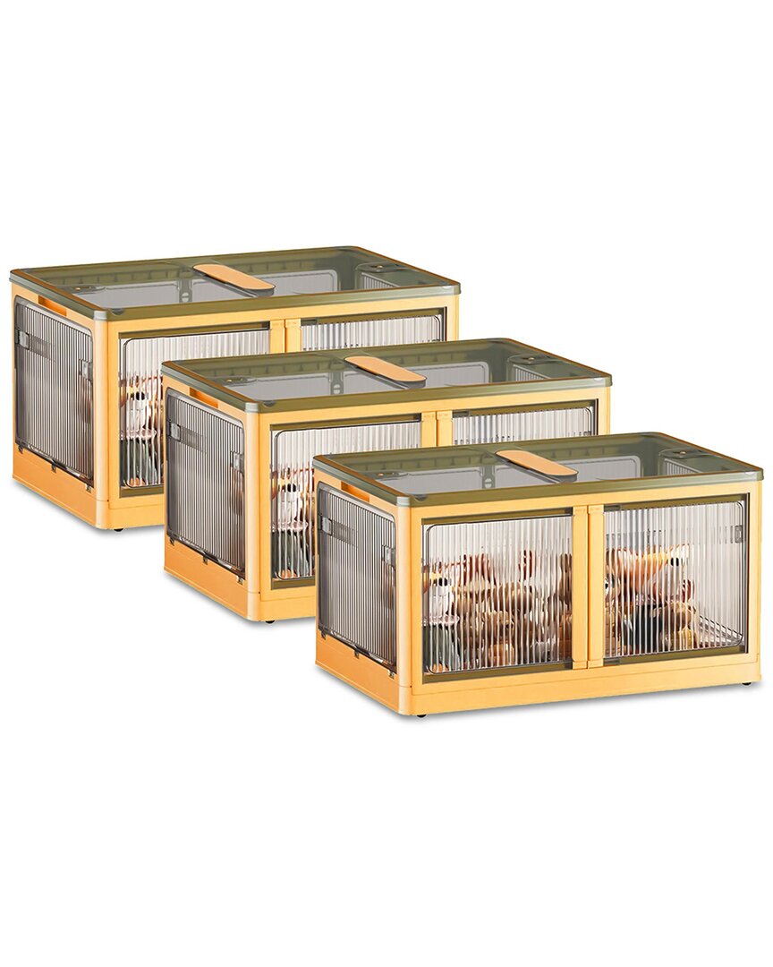 Fresh Fab Finds 3pc Yellow Foldable Storage Bins With Lid & 4 Doors