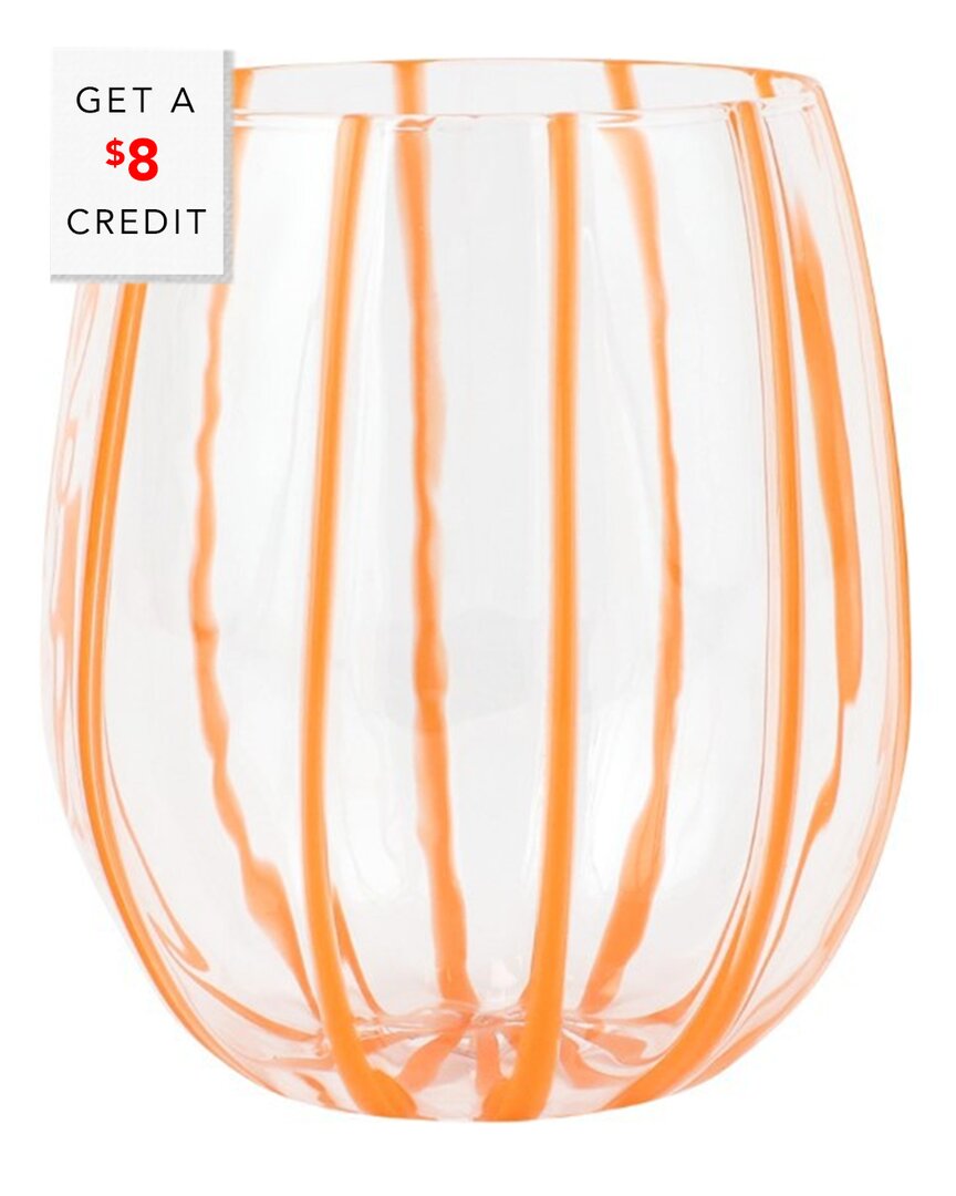 Vietri Nuovo Stripe Stemless Wine Glass In Orange