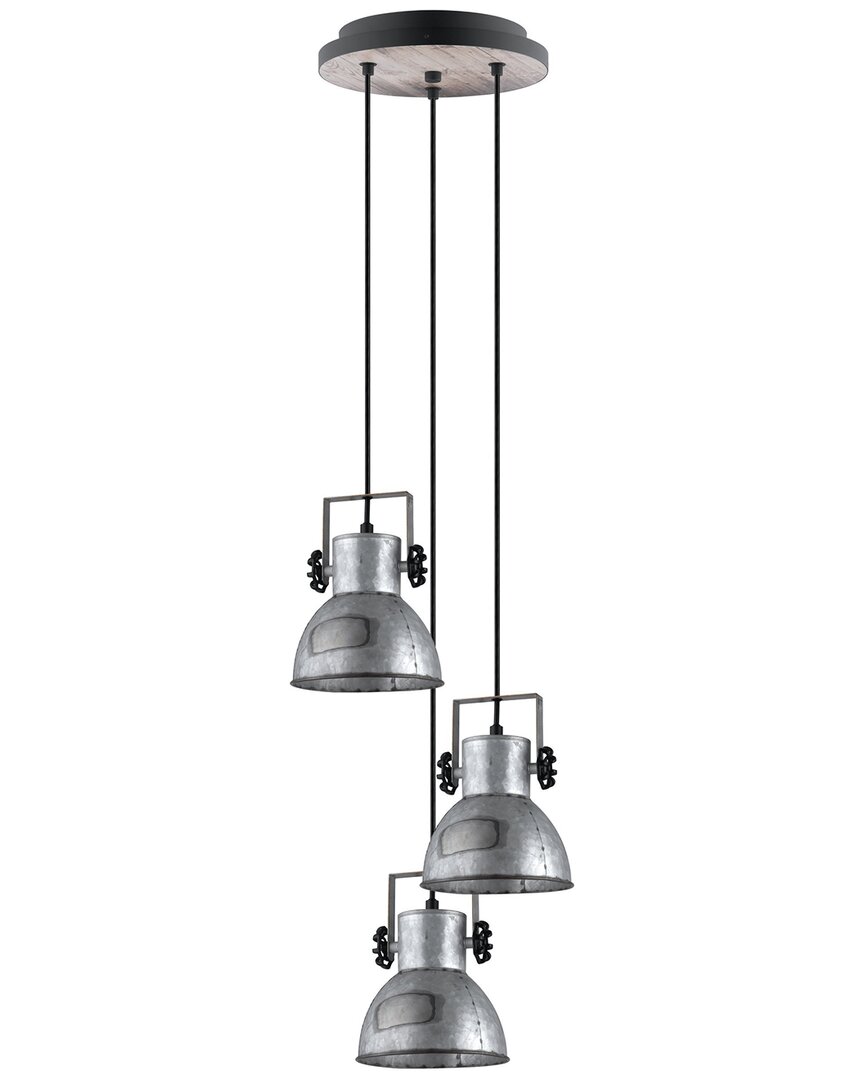 EGLO EGLO BARNSTAPLE 3 LIGHT CASCADE PENDANT WITH BLACK & BLEACHED WOOD FINISH WITH DISTRESED ZINC & BLAC