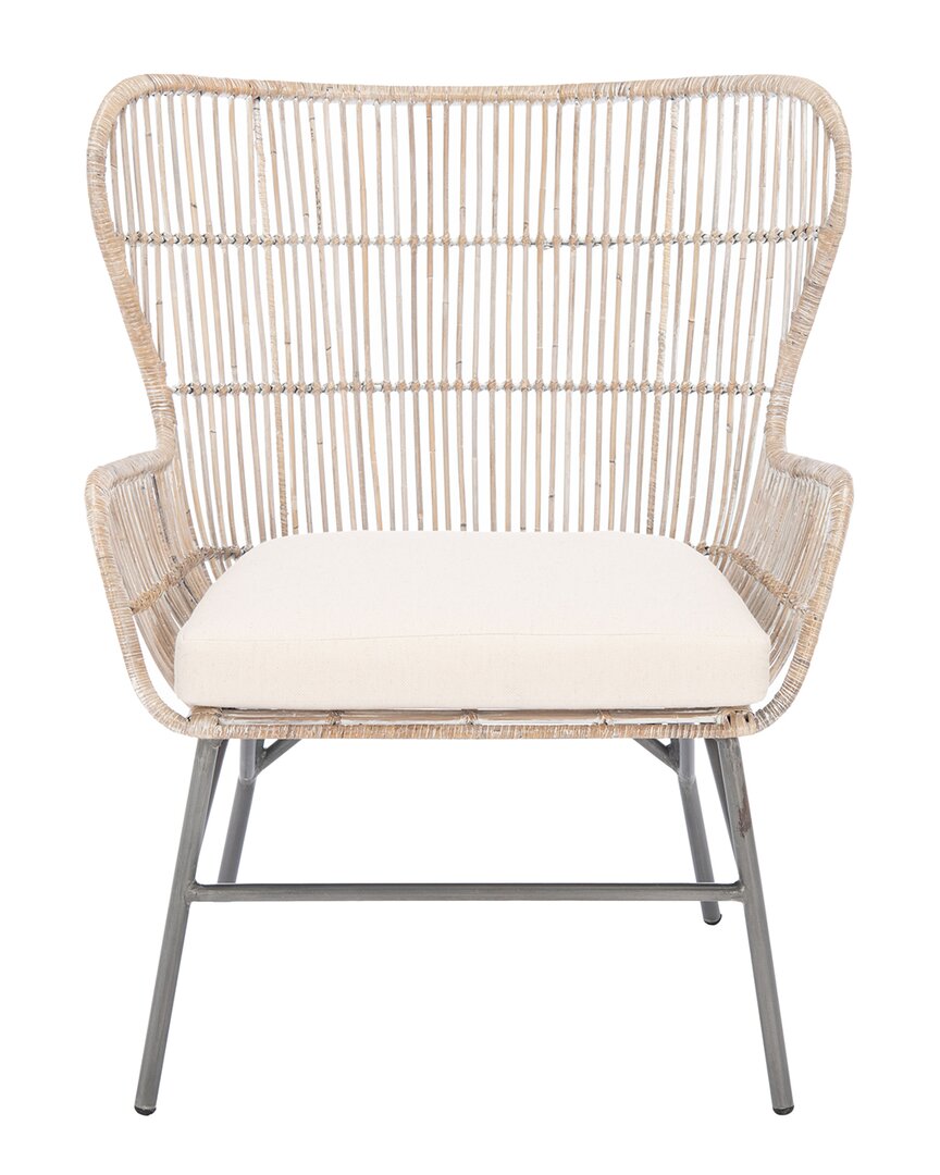 Shop Safavieh Couture Lenu Rattan Accent Chair With Cushion In Grey
