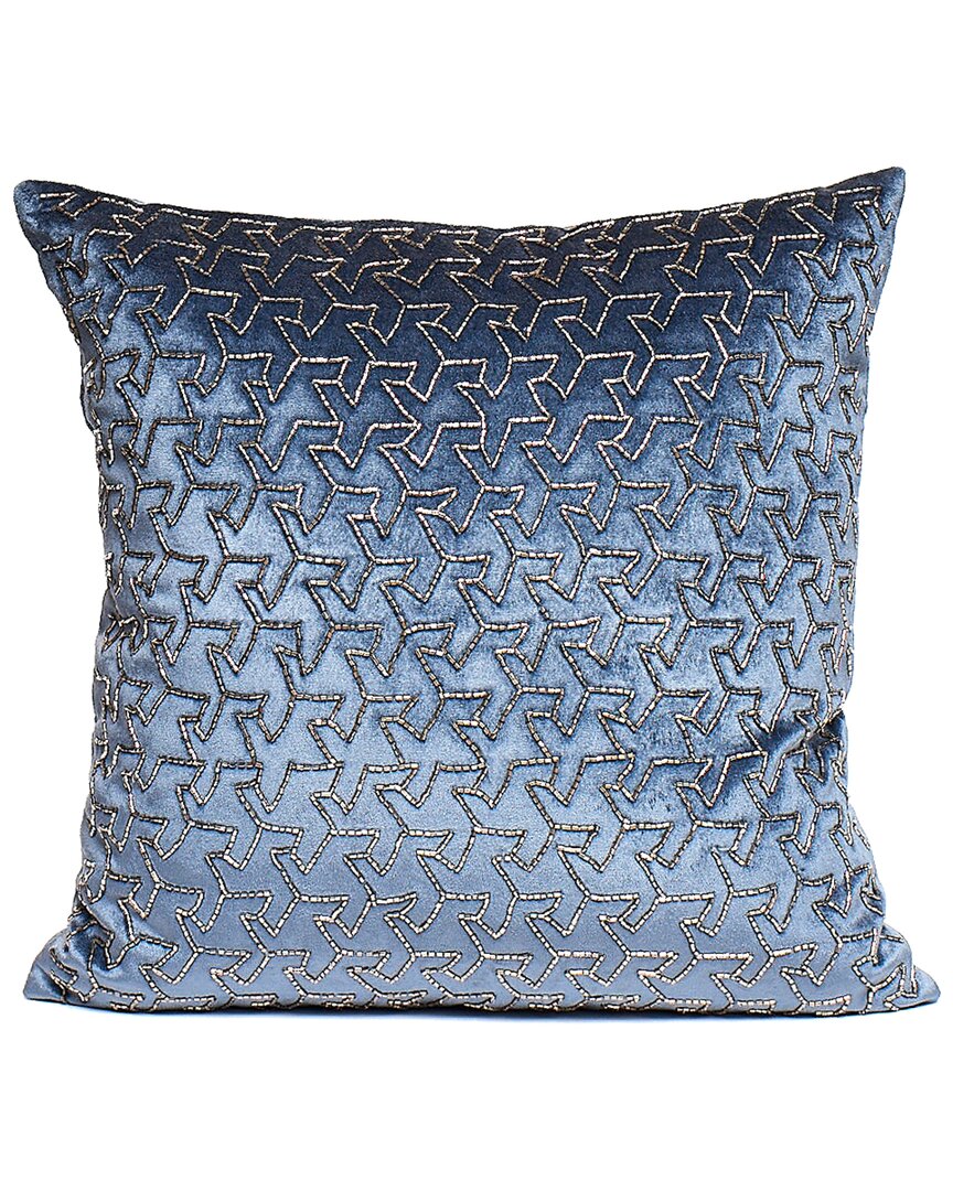 Shop Harkaari Geometric Heavily Embellished Velvet Throw Pillow In Blue