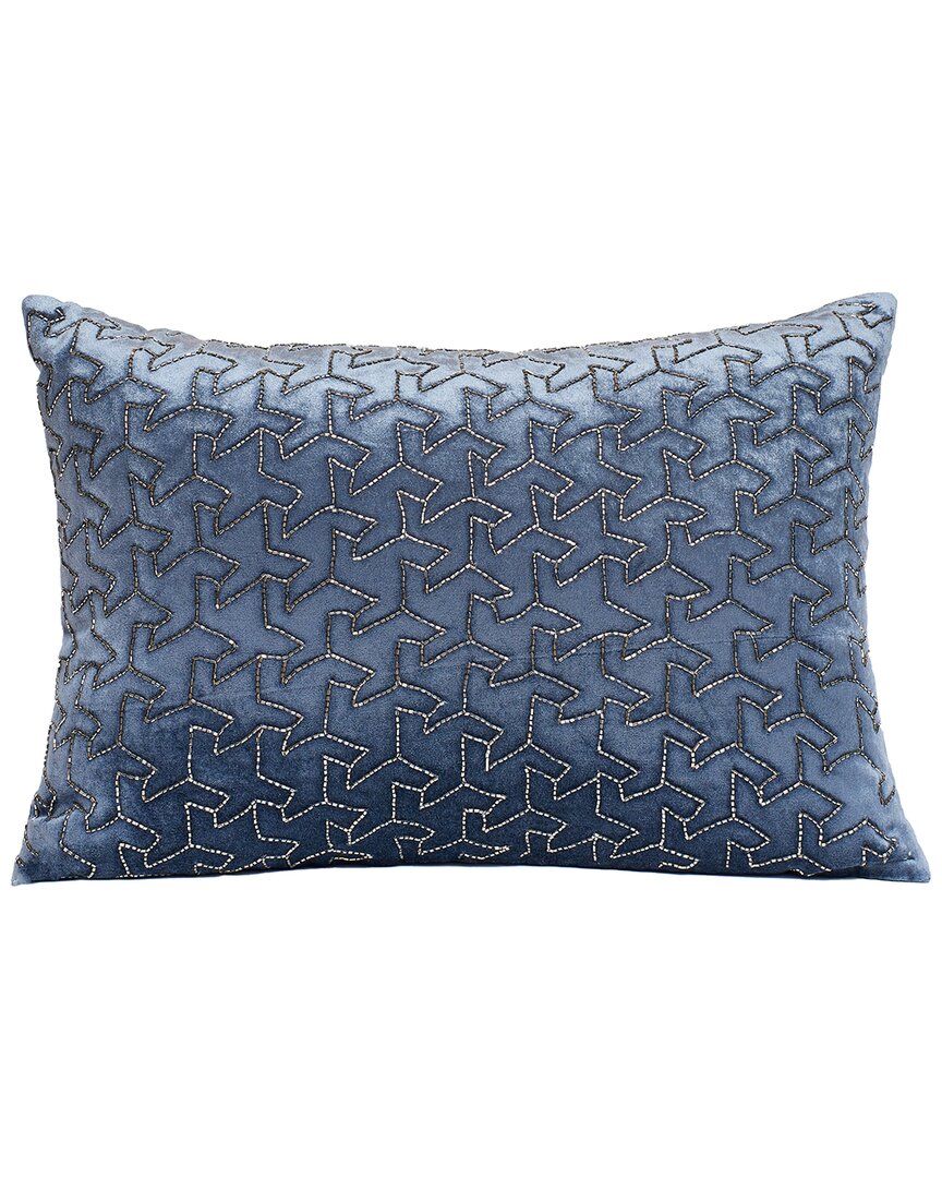 Harkaari Geometric Heavily Embellished Velvet Throw Pillow In Blue