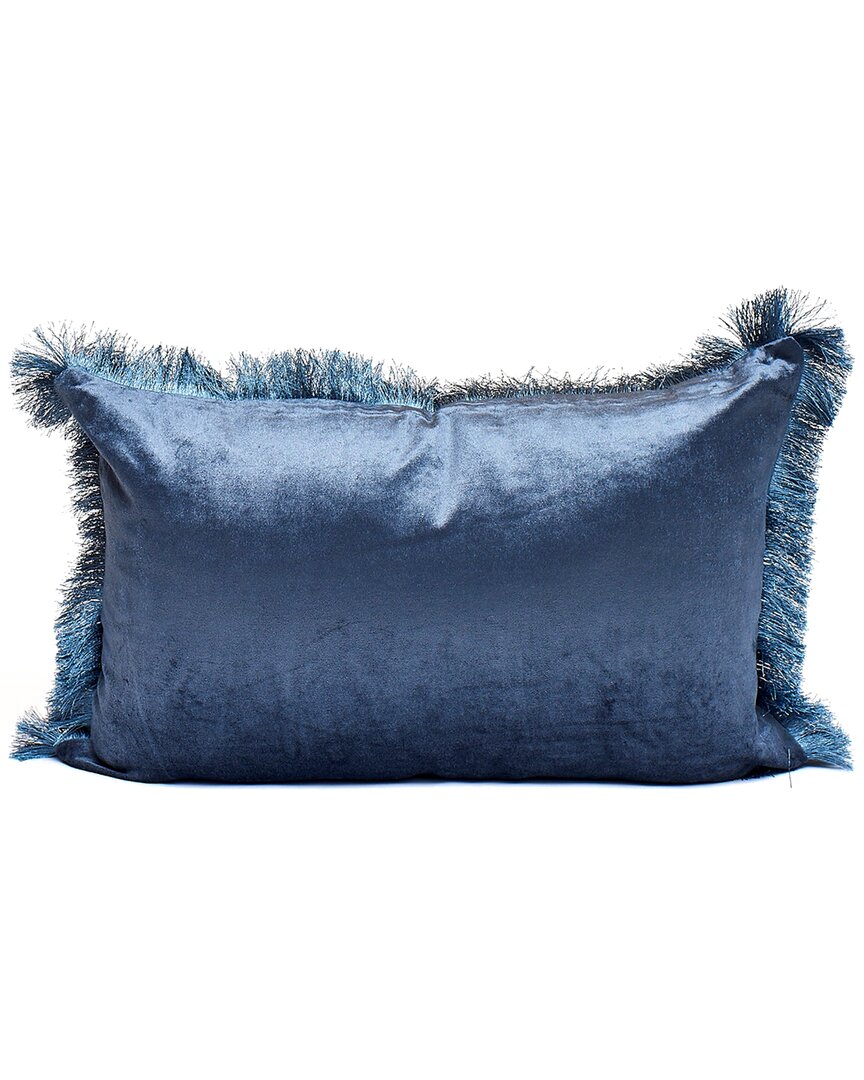 Shop Harkaari Velvet Throw Pillow With Fringe Border In Blue