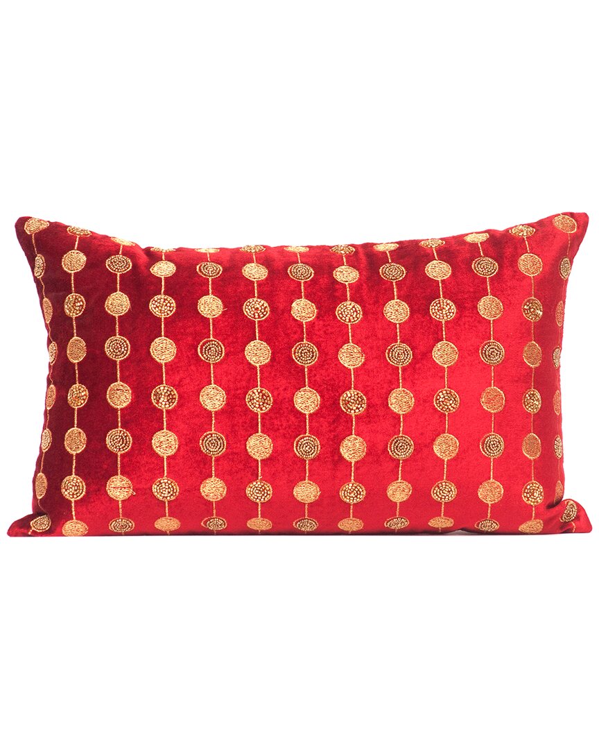 Harkaari Red & Gold Beaded & Emroidered Throw Pillow