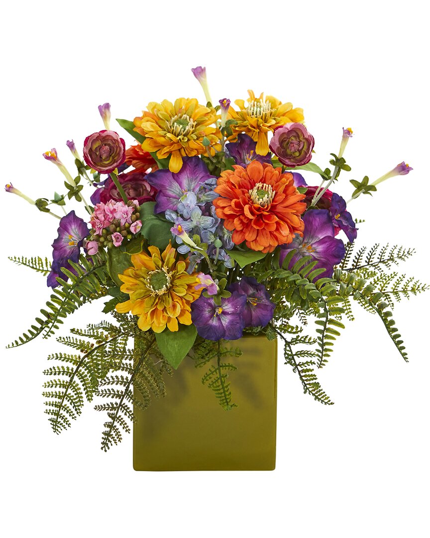 NEARLY NATURAL NEARLY NATURAL MIXED FLORAL ARTIFICIAL ARRANGEMENT IN GREEN VASE