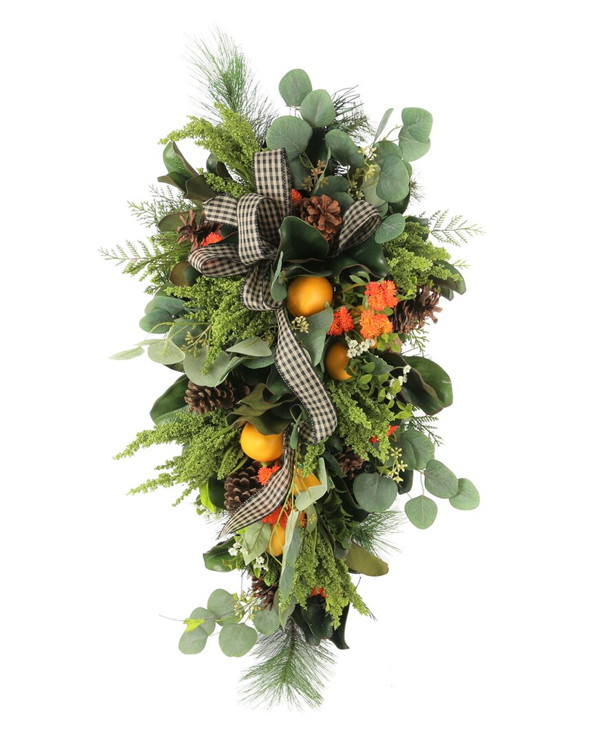 Creative Displays 42in Long Door Swag With Orange Sedum And Eucalyptus Floral Arrangement