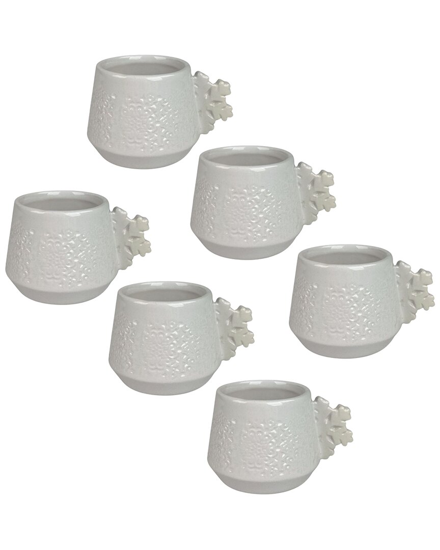 10 Strawberry Street Set Of 6 Snowflake Handle Espresso Demitasse Cups In White