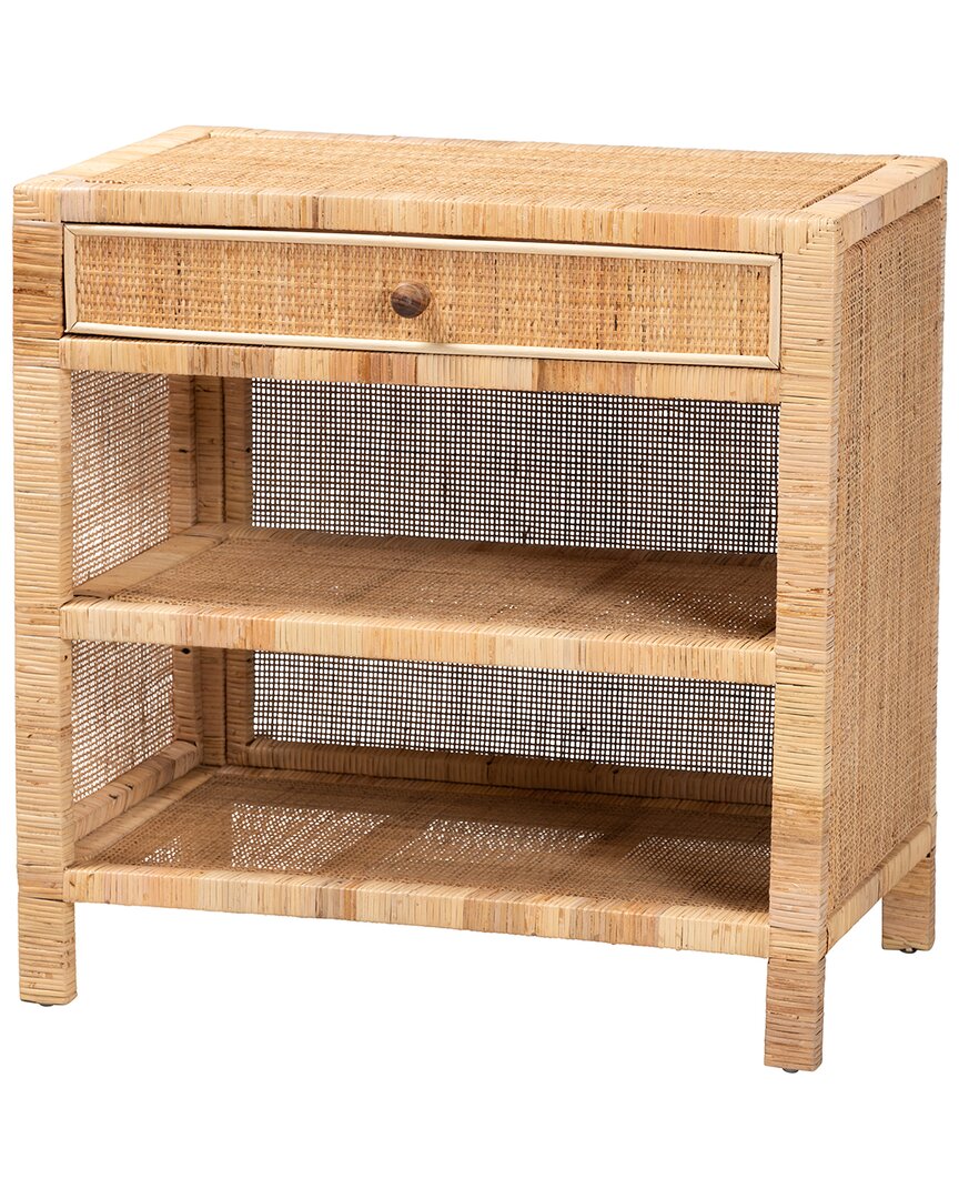 Baxton Studio Bella Modern Bohemian Mahogany & Rattan 1-drawer Console Table