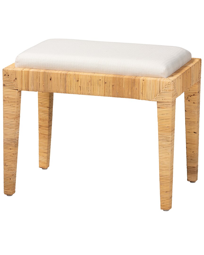 Baxton Studio Sofia Modern Bohemian Mahogany & Rattan Ottoman
