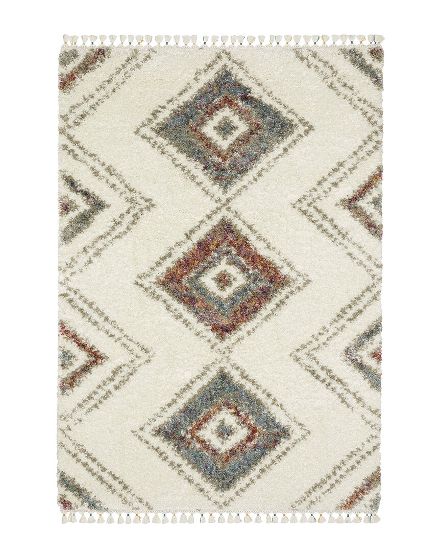 Stylehaven Amerherst Southwest Diamond Shag Tassel Fringe Area Rug In Ivory
