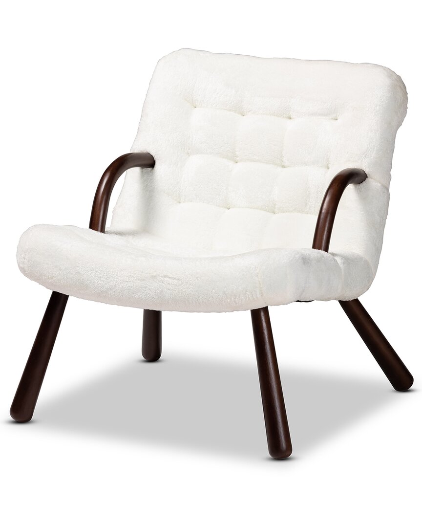 Baxton Studio Eisa Sherpa Upholstered Wood Accent Chair In White