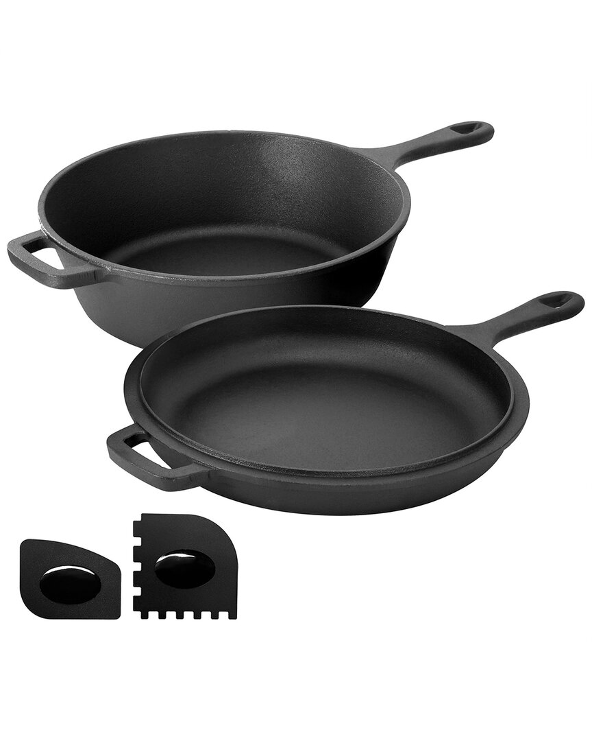 Megachef 10.5in 2-in-1 Pre-seasoned Cast Iron Skillet And F