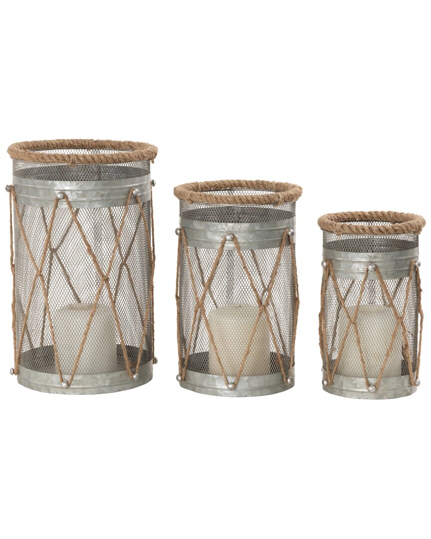 Peyton Lane Rustic Metal Candle Lantern Set In Brown