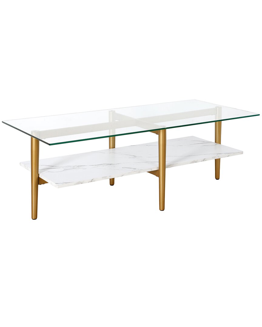 Abraham + Ivy Otto 47 Wide Rectangular Coffee Table With Faux Marble Shelf In Gold