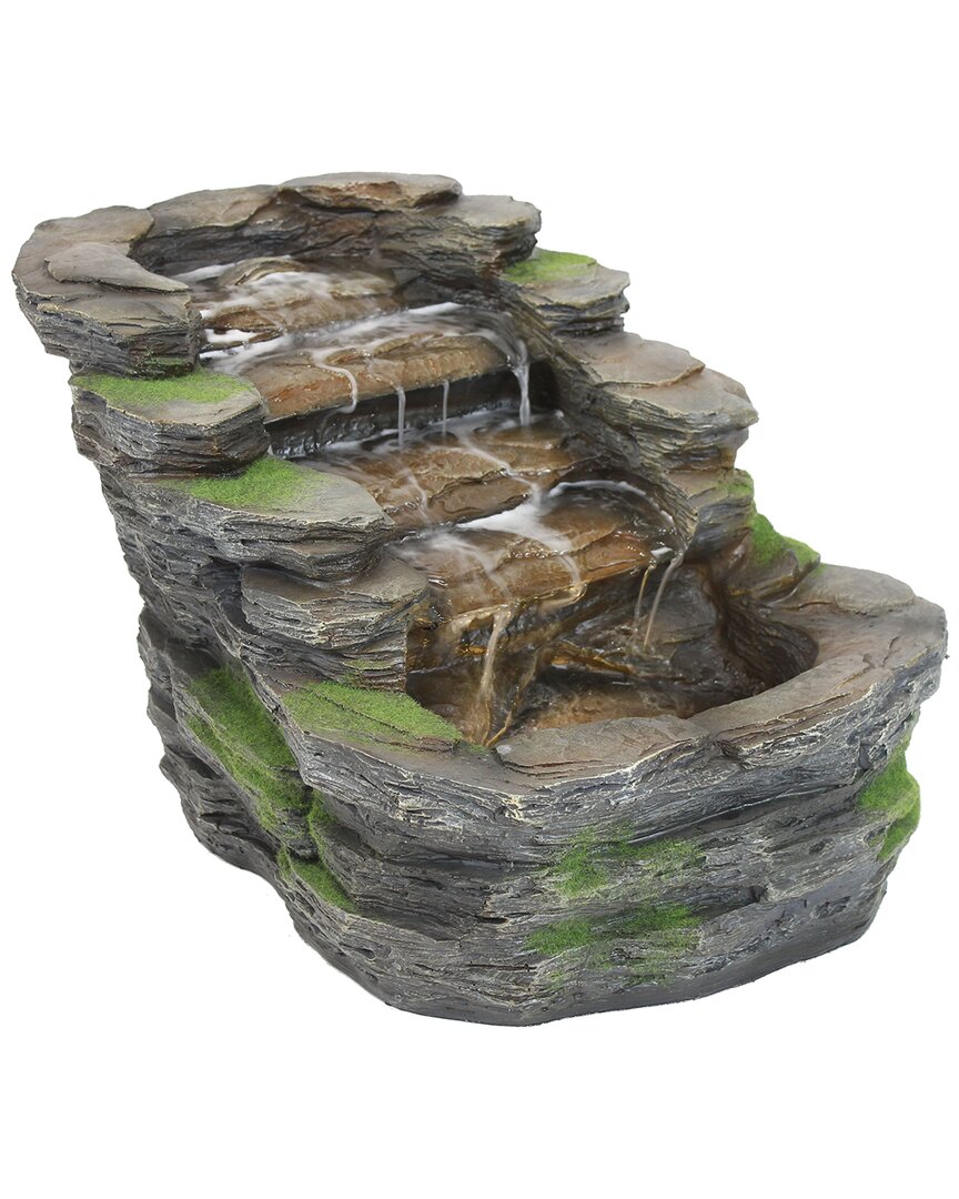 Sunnydaze Shale Falls Outdoor Fountain With Led Lights In Grey