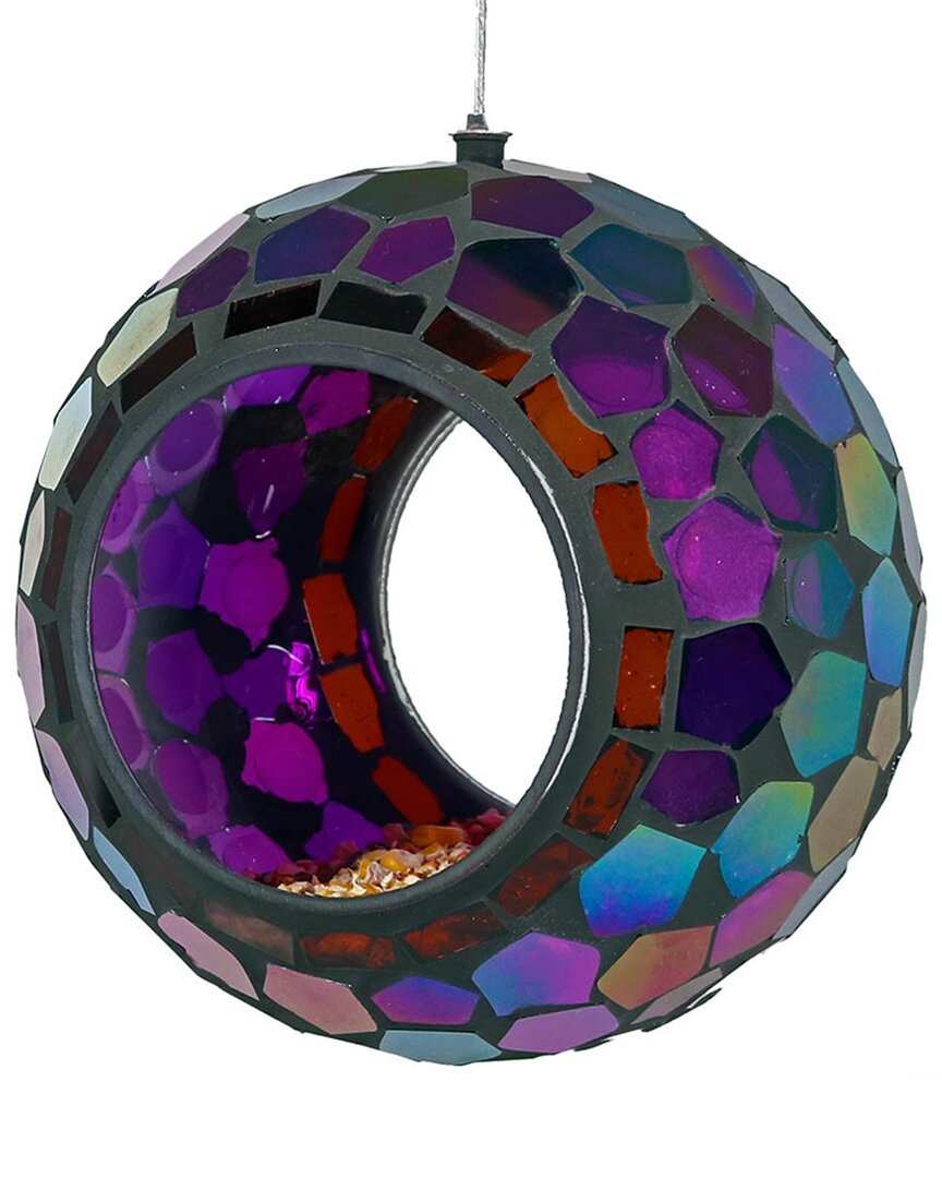 Sunnydaze Hanging Bird Feeder Outdoor Round Glass Mosaic In Purple