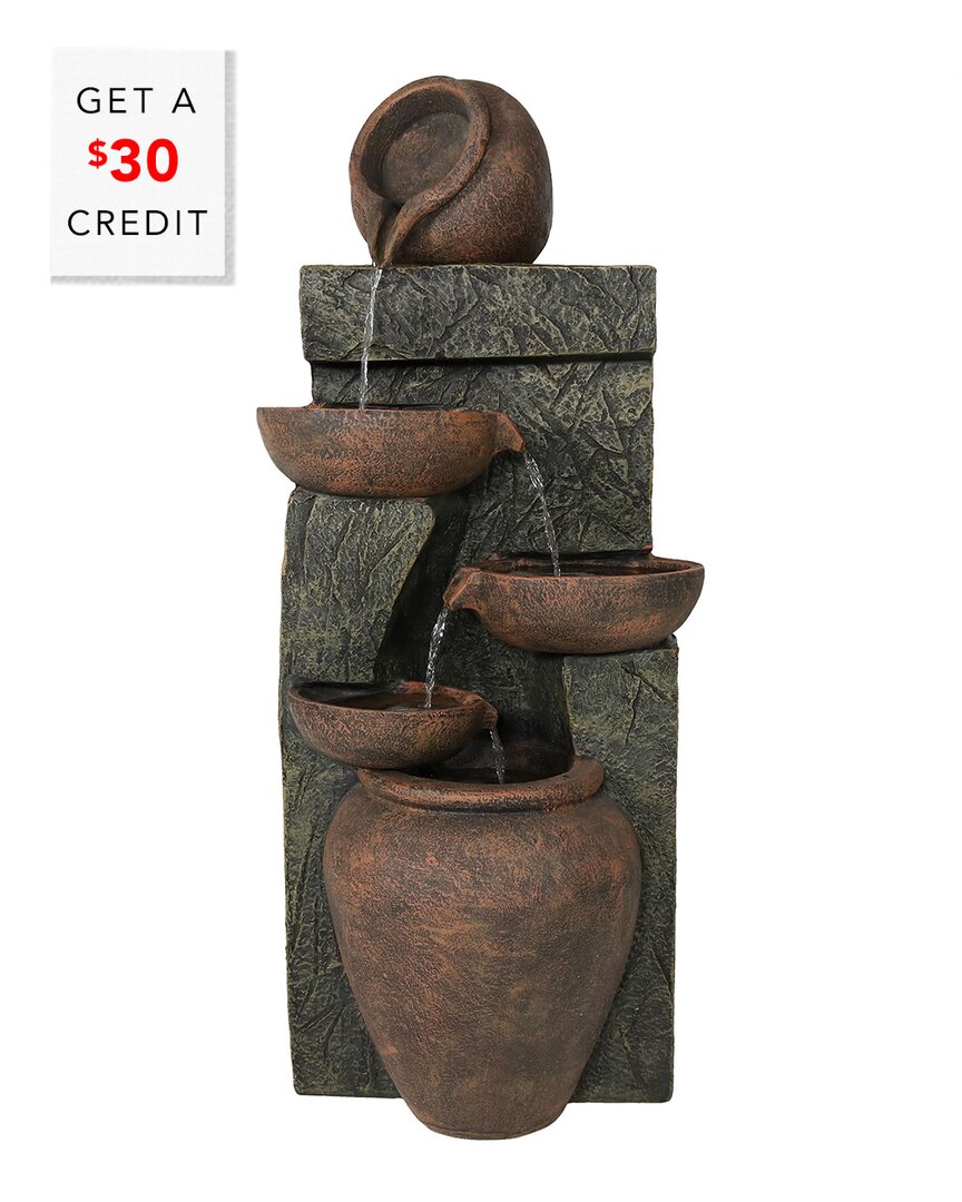 Sunnydaze 39"h Electric Polyresin And Fiberglass Cascading Earthenware Tiered Outdoor Water Fountain In Brown