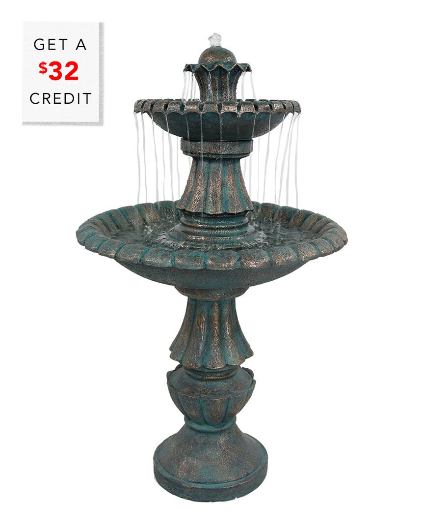 Sunnydaze 41"h Electric Polyresin And Fiberglass 2-tier Nouveau Outdoor Water Fountain In Green
