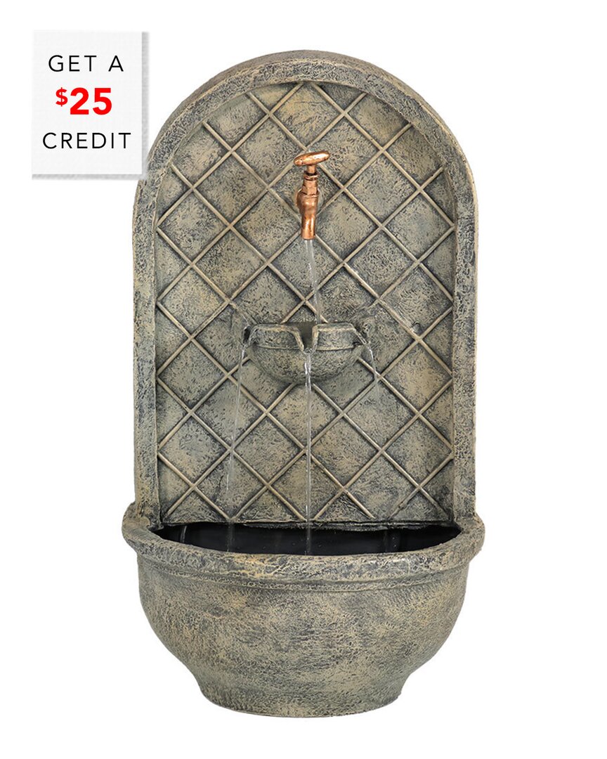 Sunnydaze Messina Solar Wall Fountain With Battery With $25 Credit In Grey