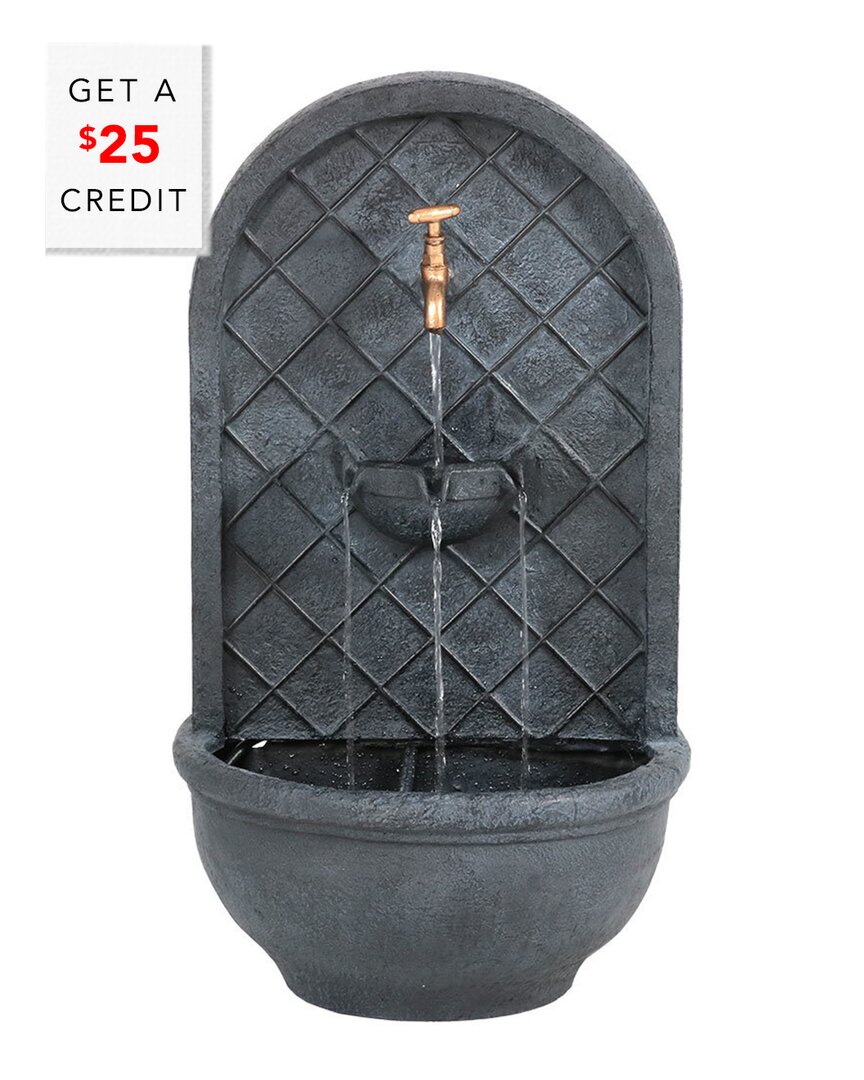 Sunnydaze Messina Solar Outdoor Wall Fountain With Battery Pack With $25 Credit In Grey